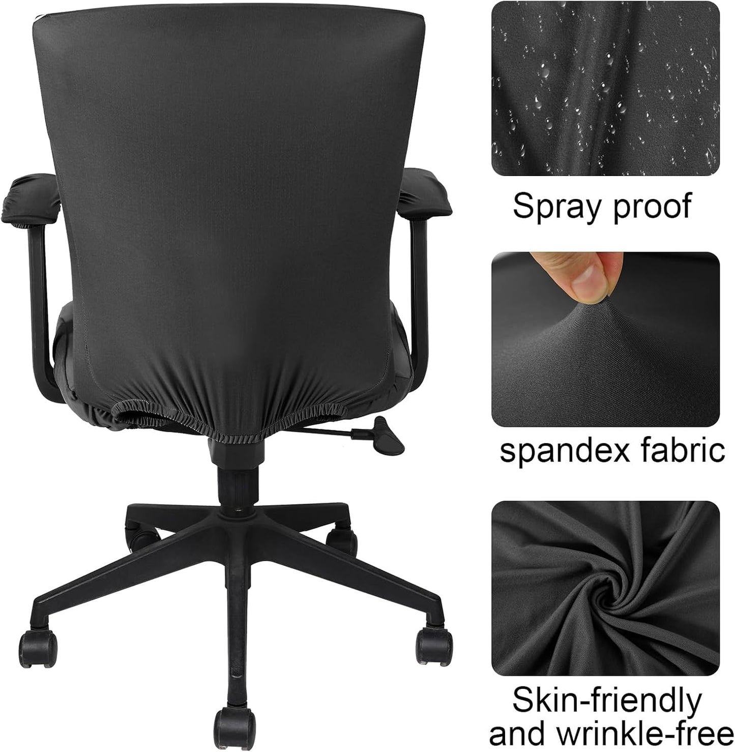 Tallew 4 Pcs Office Chair Covers Set Computer Universal Protective Stretchable Chair Seat Covers Desk Armrest Cover Pads Office Cushion Backrest for Rotating(Regular,Black)