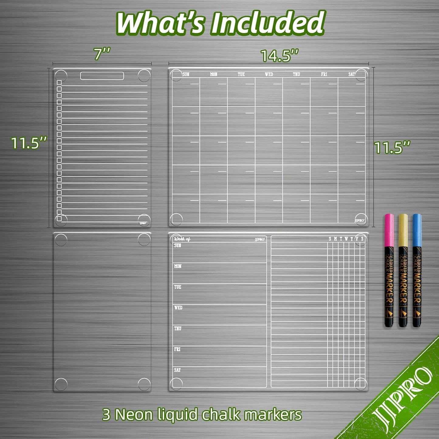 JJPRO Non-Magnetic Clear Weekly Planner & to Do List for Fridge, 8.5"x13" Dry Erase to Do List WhiteBoard,Reuasble Weekly Calendar for Refrigerator,Cabinet,Wall&Glass, All Smooth Surfaces