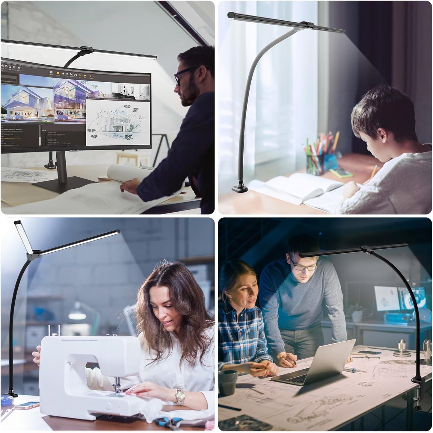 ShineTech LED Desk Lamp for Home Office, Ultra Bright Clamp Light with Flexible Gooseneck, 25 Lighting Modes, Eye-Caring Architect Lamp for Dual Monitors, Reading & Gaming Setup