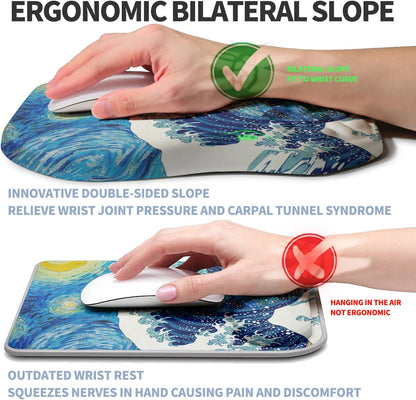 Ergonomic Raised Mouse Pad Wrist Support with Bilateral Slope Memory Foam Mousepad for Wrist Rest and Carpal Tunnel Pain Relief 11.8x7.9〃 Black