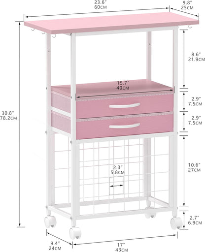 VENNQD Organizer and Storage Stand Compatible with Cricut Machines,Rolling Storage Cart/Shelf with 24 Vinyl Roll Holders，2 Fabric Drawer,Accessories Holder,Tool Hook for Craft Room Home (white)
