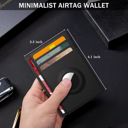 Wallet with Airtag Holder Genuine Leather Wallets Slim Minimalist Card Holder RFID Blocking Card Wallet Compatible with AirTag
