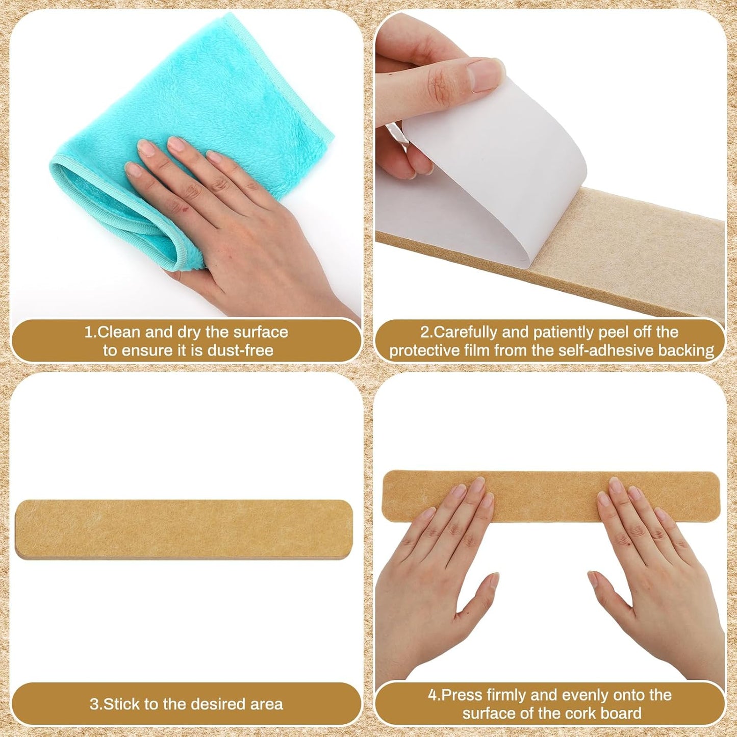 Thboxes 5 Pack Felt Bulletin Board Strips, 13x2 Inch Self Adhesive Felt Pin Boards with 30 Pushpins, Cork Board for Walls Home Office Decor(Black)