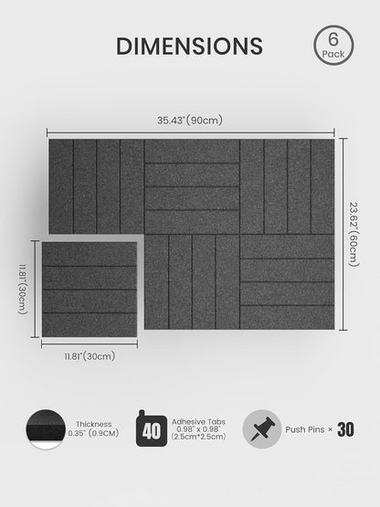 Bumusty Large Cork Board Alternative-48 x 36" Felt Bulletin Board Tiles, with 30 Pushpins, 70 Adhesive Tabs, Bold-Stripe 12-Pack, Cork Boards for Office Push Pin Board Felt Board-Carbon Blue
