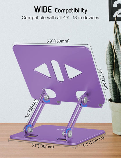 Aoviho Tablet Stand Holder for Desk, Adjustable Aluminum Desk Accessories, Stable Desktop Stand for Office Home,Compatible with iPad Pro Air Mini, Samsung Tablets, Rose Gold