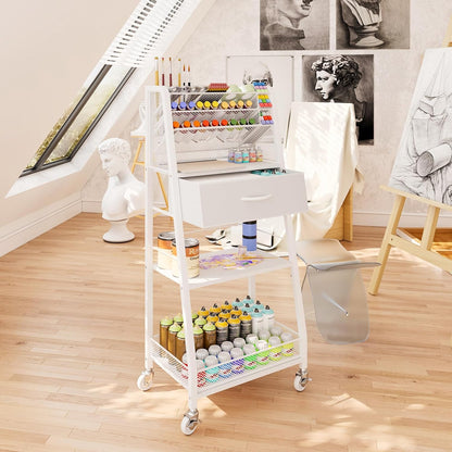 Homsorout 3 Tier Rolling Cart - Metal Utility Cart with Storage Drawer and Wheels, Versatile Art & Craft Organizer for Home, Office, or Studio - Ideal for Storing Brushes, Paints, and Supplies