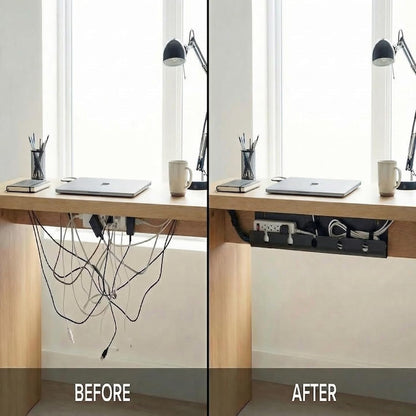 Ovanmexis Under Desk Cable Management Tray (2-Pack) with Quick-Release Mount - Snap-On Tool-Free, Includes Magnetic Cable Clips & Straps, No Drill Hidden Base for Home Office Standing Desk (Black)