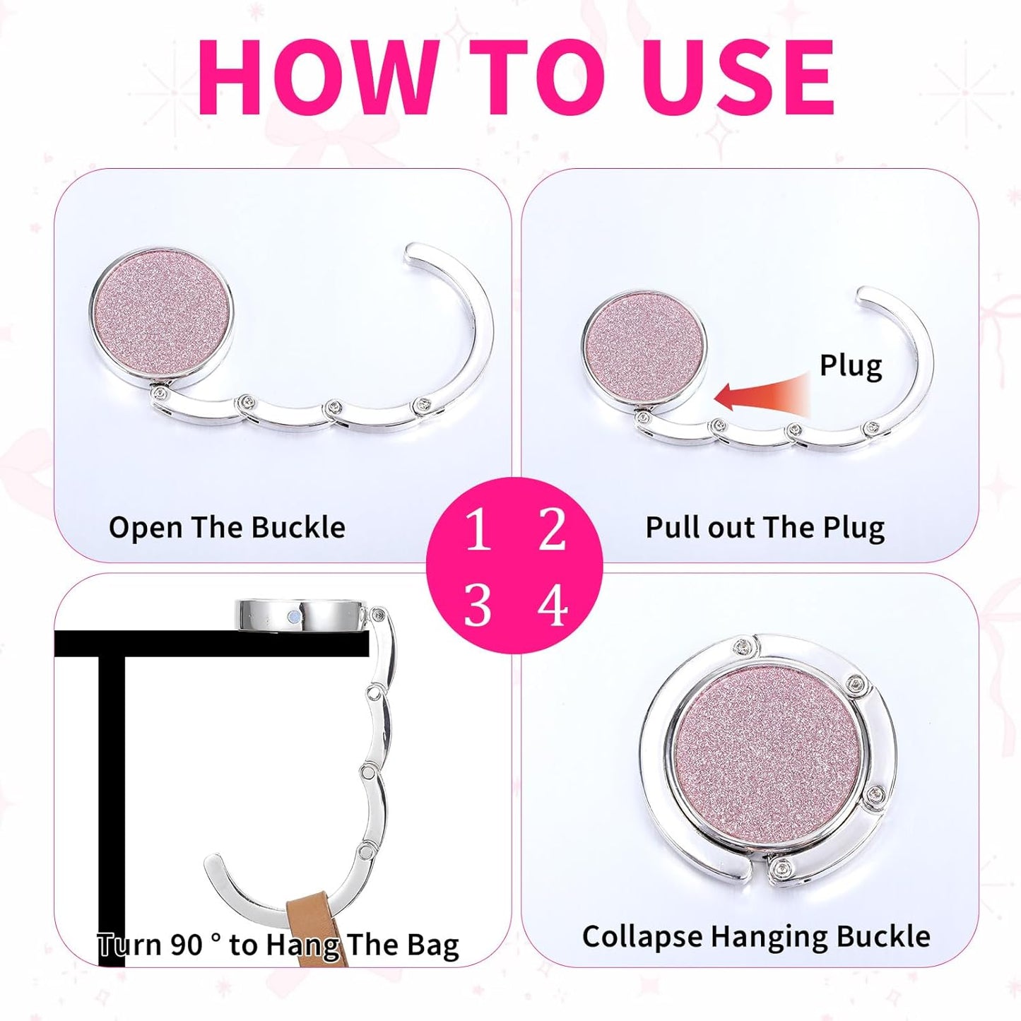 2Pcs Foldable Purse Hook, Women's Bag Table Hanger Collection, Foldable Purse Hooks for Table & Desk, Desk Hooks for Purse, Handbag Hanger Holder (Black & White)