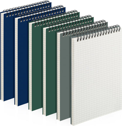 Engrowtic 6 Pack Graph Paper Spiral Notepad A5 Top Wirebound Notepad Grid Notebook Steno Pad Memo Notebook Grid Paper 140 Pages for Writing Sketching Drawing Office Supply (Black)