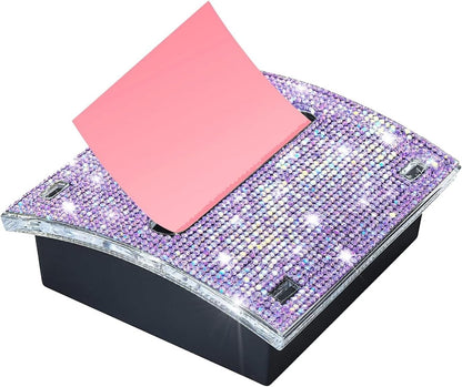 Rhinestone Self Sticky Note Holder Post it Note Dispenser Pop-Up Sticky Notes Dispenser 4 x 4 inch Post it Dispenser for Office Desk Accessories(Pink)