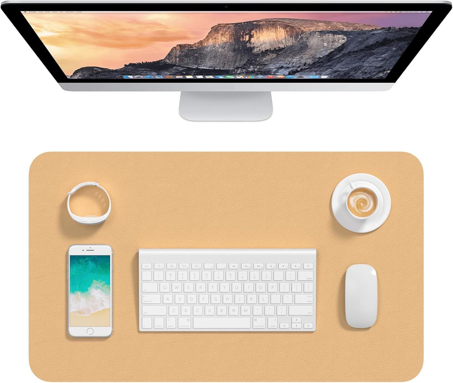 Hsurbtra Desk Pad, 23.6" x 13.8" PU Leather Desk Mat, M Extended Mouse Pad, Waterproof Desktop Blotter Protector, Non-Slip Ultra Thin Small Laptop Keyboard Writing Mat for Office Home, Pink