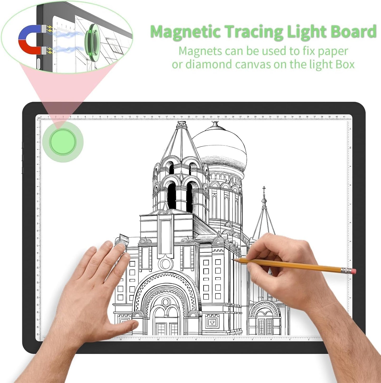 KOBAIBAN A3 Magnetic Light Pad with Bag, Rechargeable Diamond Art Light Board with Side Physical Buttons, 3 Color Light Modes Super Bright Light Table Light Box for Tracing, Drawing, Sketching (White)