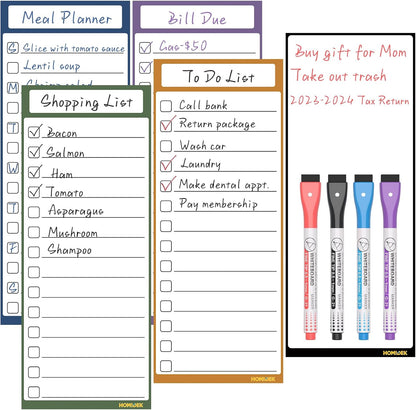 HOMiDEK Dry Erase Whiteboard for Fridge - Magnetic White Board for Refrigerator - 2 Sheets of Weekly Calenders, Monthly Habit Tracker, Memo Pad, to Do List and 4 Markers - 4" x 10"