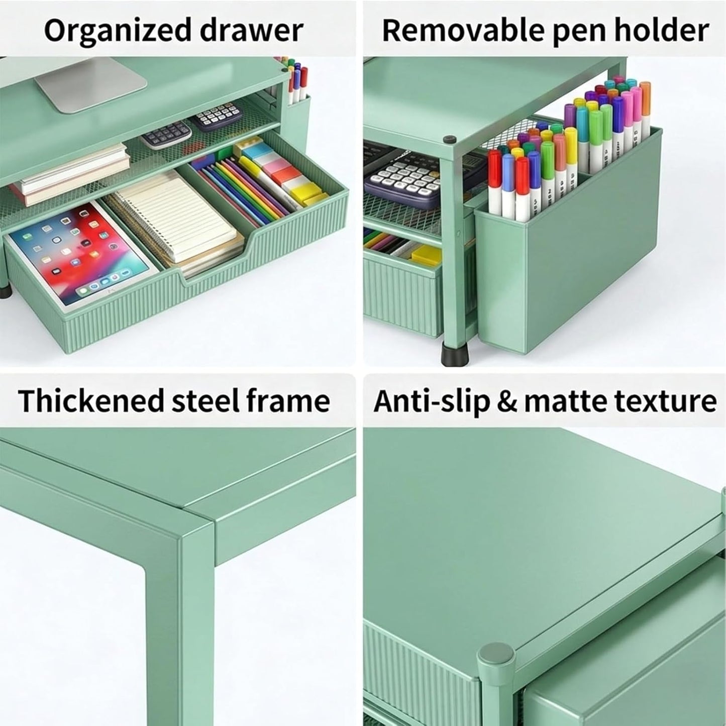 ECOLOVI Desk Organizer and Accessories, 2-Tier Computer Monitor Stand Rise with Storage Drawer & 2 Pen Holders, Laptop & Printer Stand for Desktop, Workspace Organizers for Office Supplies (Brown)