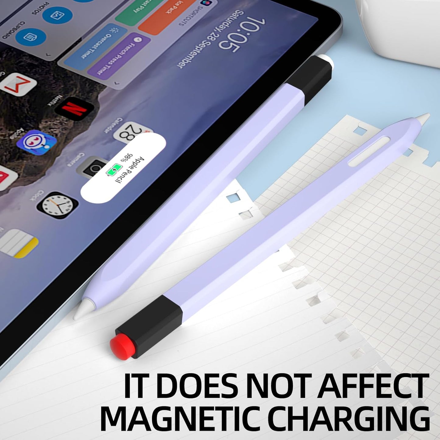 AZF Pencil Case Compatible with Apple Pencil 2nd Generation Case, Two Color Pen Cap Match, Silicone Comfort, Compatible with Magnetic Charging and Double Click. (Lavender Purple)