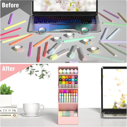 Asten Pen Holder, Pencil Holder for Desk, Pen Organizer for Office, School, Desktop, Large Capacity Pen Storage Organizer with 5 Compartment for Pens, Markers, Makeup Brush, Cosmetics (Clear, 3 Pack)