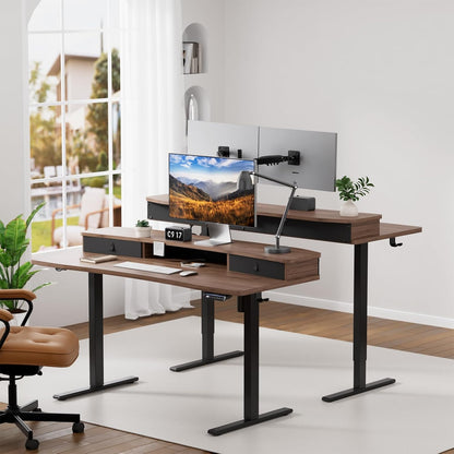 HUANUO 48″ x 24″ Electric Standing Desk with 2 Drawers, C-Clamp Mount Compatible, Height Adjustable Computer Desk, Home Office Stand Up Desk with 4 Preset Heights & 2 Hooks, Black