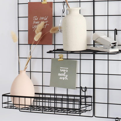 Wall Grid Panel for Photo Display,Wall Storage Organizer,5 Metal Clips & 3 S Hooks & 4 Nails & 4 Plastic Hanging Buckles and 4 Screws Offered,Size 17.5" x 11.8",2 Pack(Gold)