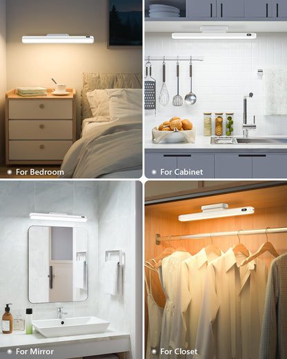 WILLED 3W Motion Sensor Magnetic Light Bar, Eye-Care Rechargeable Closet Light with Battery Level Display, Mirror Lights Stick on, Led Light Bar for Cabinet, Closet, Desk and Bathroom