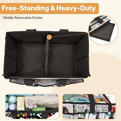Craft Organizer Tote Bag, Art Organizer, Craft Caddy with Multiple Pockets, Storage Bag for Sewing Tools, Art Supplies, Home and Office (Cat Print)