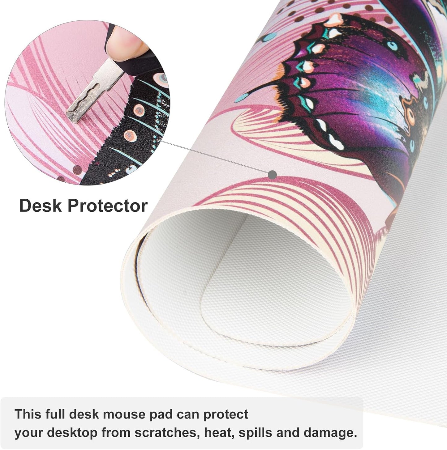 QIYI Large Mouse Pad, Cute Pink Desk Mat for Desktop, Women Girls PU Leather Desk Pad Waterproof Gaming Mousepad, Rose Gold Marble Computer Protector Writing Pad for School Office Home 31.5" x 15.7"