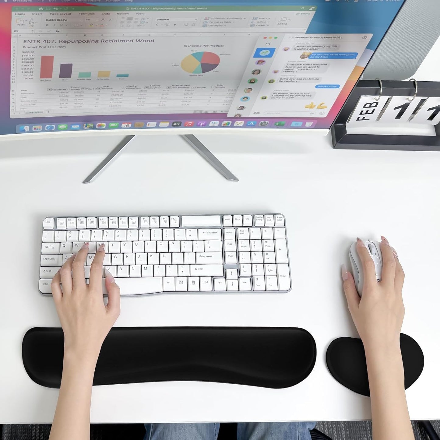 Bloss Leather Desk Pad and Keyboard Wrist Rest, Large Mouse Pad + Keyboard Pad+Mouse Wrist Support, Non-Slip Desk Mat Protector for Office, Home(31.5×15.7 Inches,Beige) - Colors B