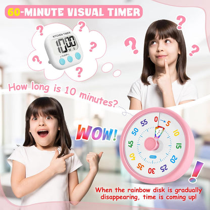 HIPPIH Visual Timer for Kids, 60 Minute Countdown Timers for Classroom Kitchen Office, Rainbow Disk Desk Timer Clock with Silent Operation, Pomodoro Timer Time Management Tools for Toddler ADHD Blue