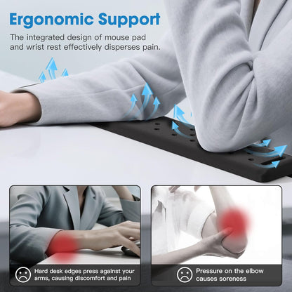 MEKASS L-Shaped Desk Wrist Rest Elbow, Forearm & Wrist Comfort Support for Table or Desk Edge, Non-Slip, Memory Foam Padding 2-Piece Set (Oval Black
