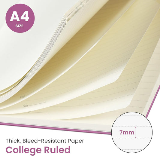 Taja Spiral Lined Notebook, 8.5"x11" Notebooks for Work, Large A4 Journal for Women & Men, College Ruled Journaling Notebook for Writing, Plastic Cover Spiral Journal, Purple