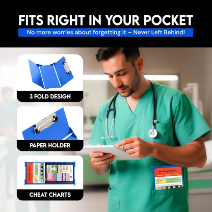 Nursing Clipboard Foldable with Medical Edition Cheat Sheets, 3 Layers Aluminum Foldable Clipboard for Nursing, Notepad for Students, Nursing School Essentials (Black)