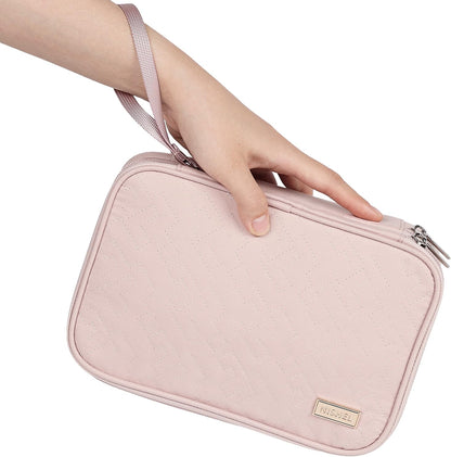 NISHEL Travel Cord Organizer Case, Double Layers Tech Electronic Bag, Essentials for Charger, Cable, Phone, Flash drive, Medium, Pink