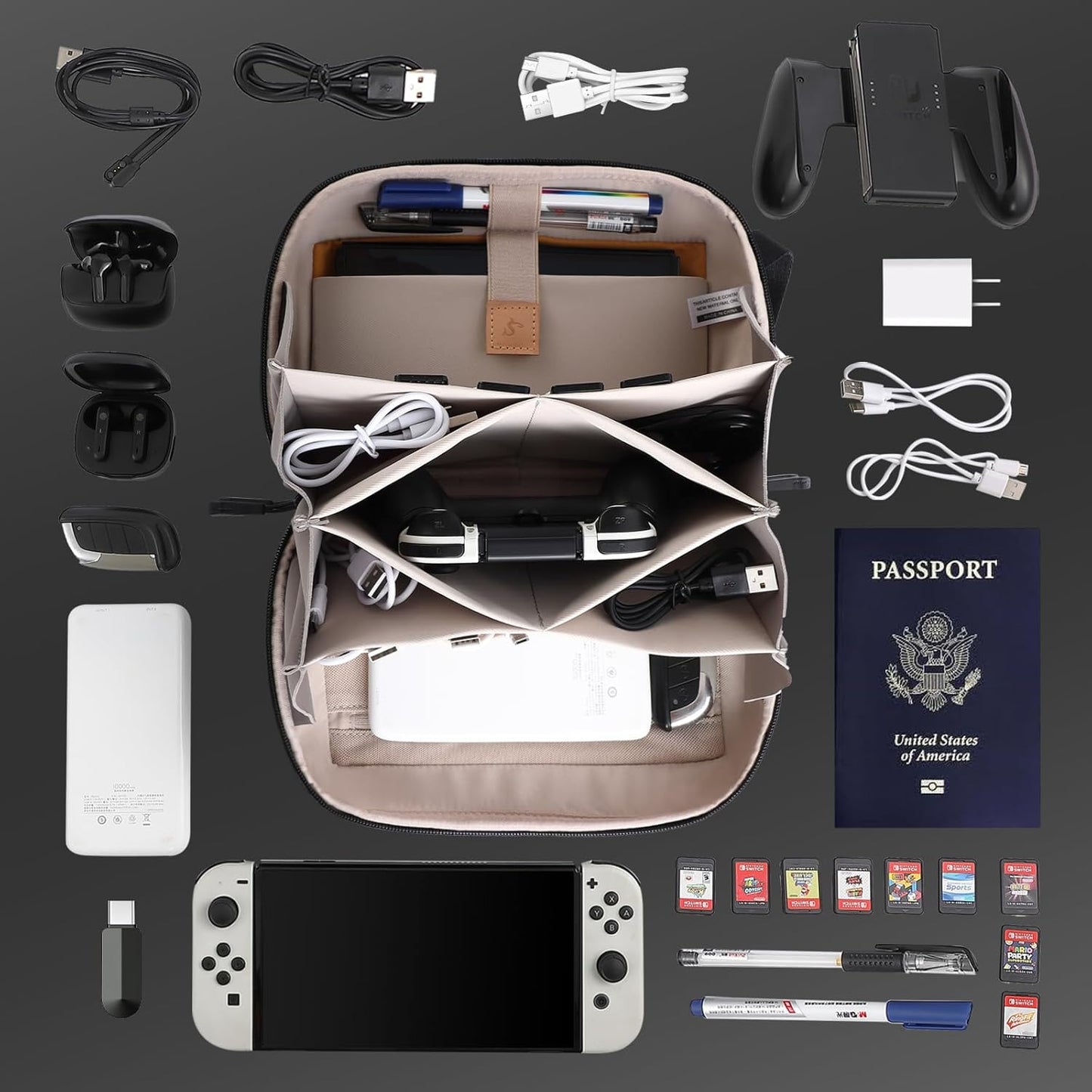 simtoper Small Electronics Organizer Travel Case – Slim Travel Cable Pouch for Small Tech Accessories, Cords, Chargers, Earbuds – Lightweight Mini Tech Bag for Backpack, Business, Travel (Blue)