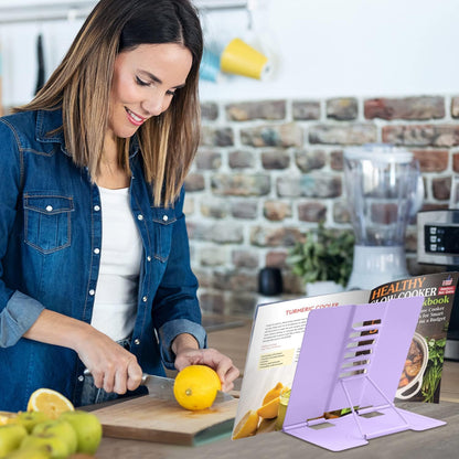 Honagu Book Stand Metal Desk Book Holder, Book Holders for Reading Hands Free, Adjustable Cookbook Documents Holder, Portable Bookstand for Music Books, Textbook, Recipe, Tablet, Ipad (Black)