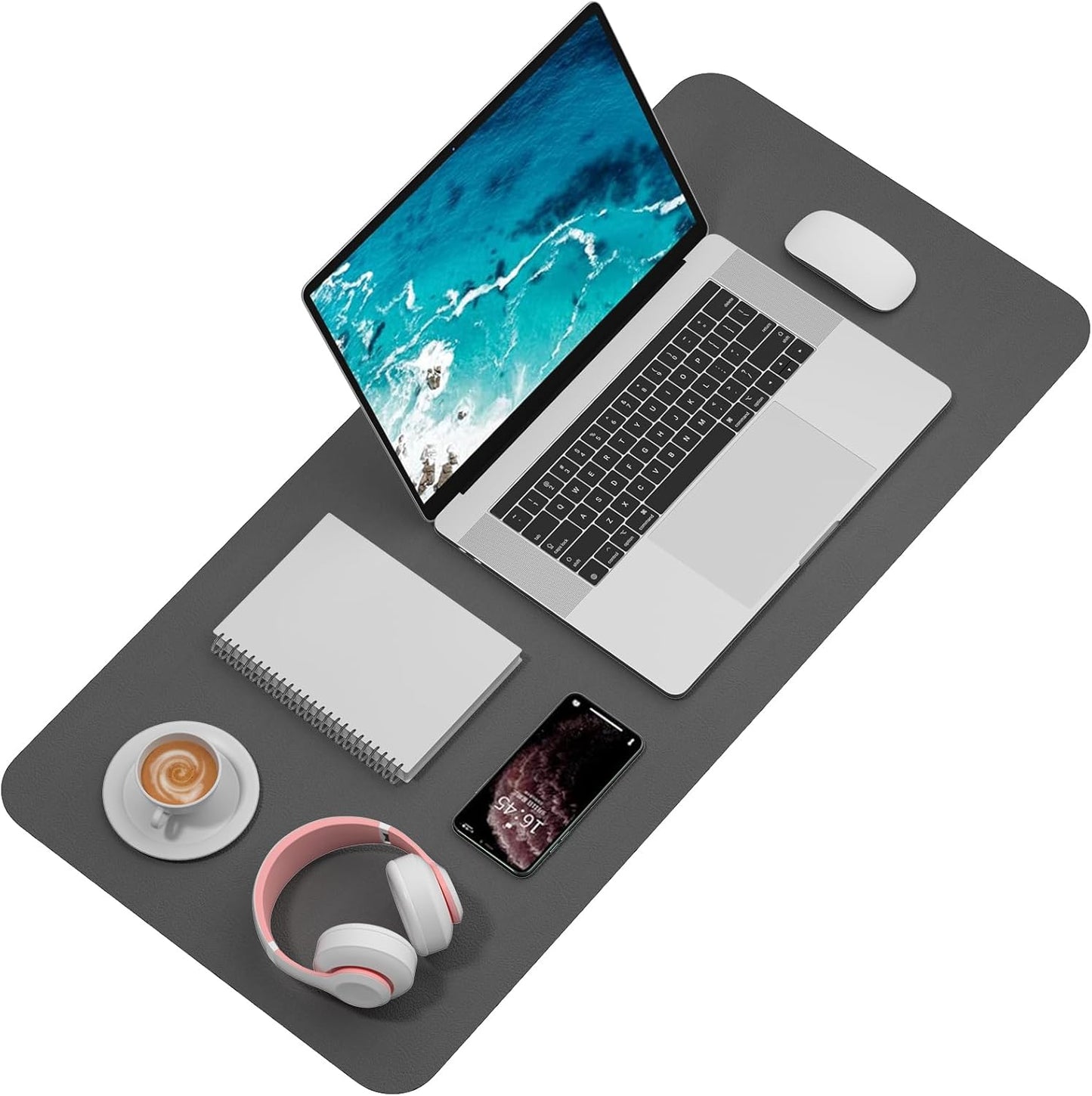 Hsurbtra Desk Pad, 23.6" x 13.8" PU Leather Desk Mat, M Extended Mouse Pad, Waterproof Desktop Blotter Protector, Non-Slip Ultra Thin Small Laptop Keyboard Writing Mat for Office Home, Pink