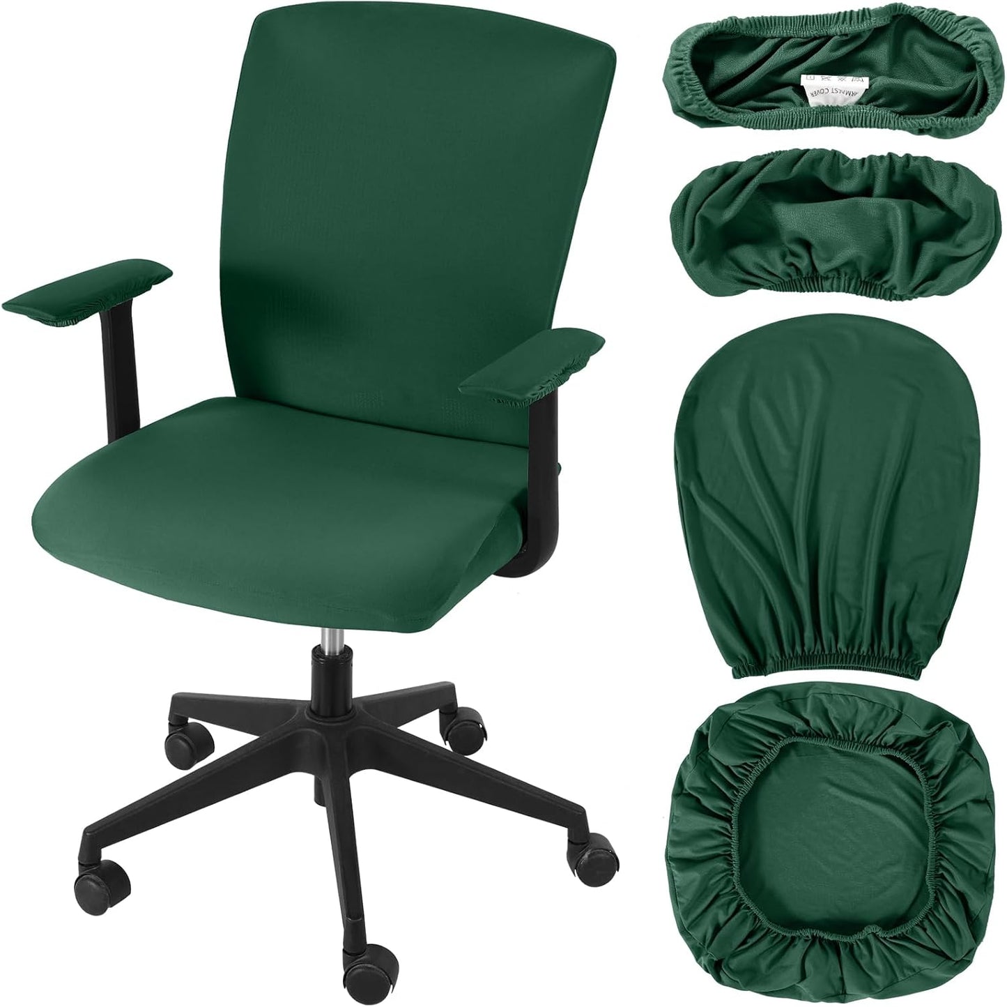 Tallew 4 Pcs Office Chair Covers Set Computer Universal Protective Stretchable Chair Seat Covers Desk Armrest Cover Pads Office Cushion Backrest for Rotating(Regular,Black)