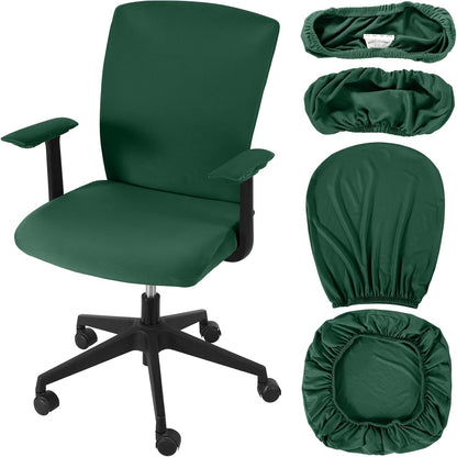 Tallew 4 Pcs Office Chair Covers Set Computer Universal Protective Stretchable Chair Seat Covers Desk Armrest Cover Pads Office Cushion Backrest for Rotating(Regular,Black)