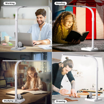 Double Head LED Desk Lamp, Architect Desk Lamps for Home Office, 24W Brightest Workbench Office Lighting-5 Color Modes and 5 Dimmable Eye Protection Modern Desk Lamp (Black-Desktop, Big)