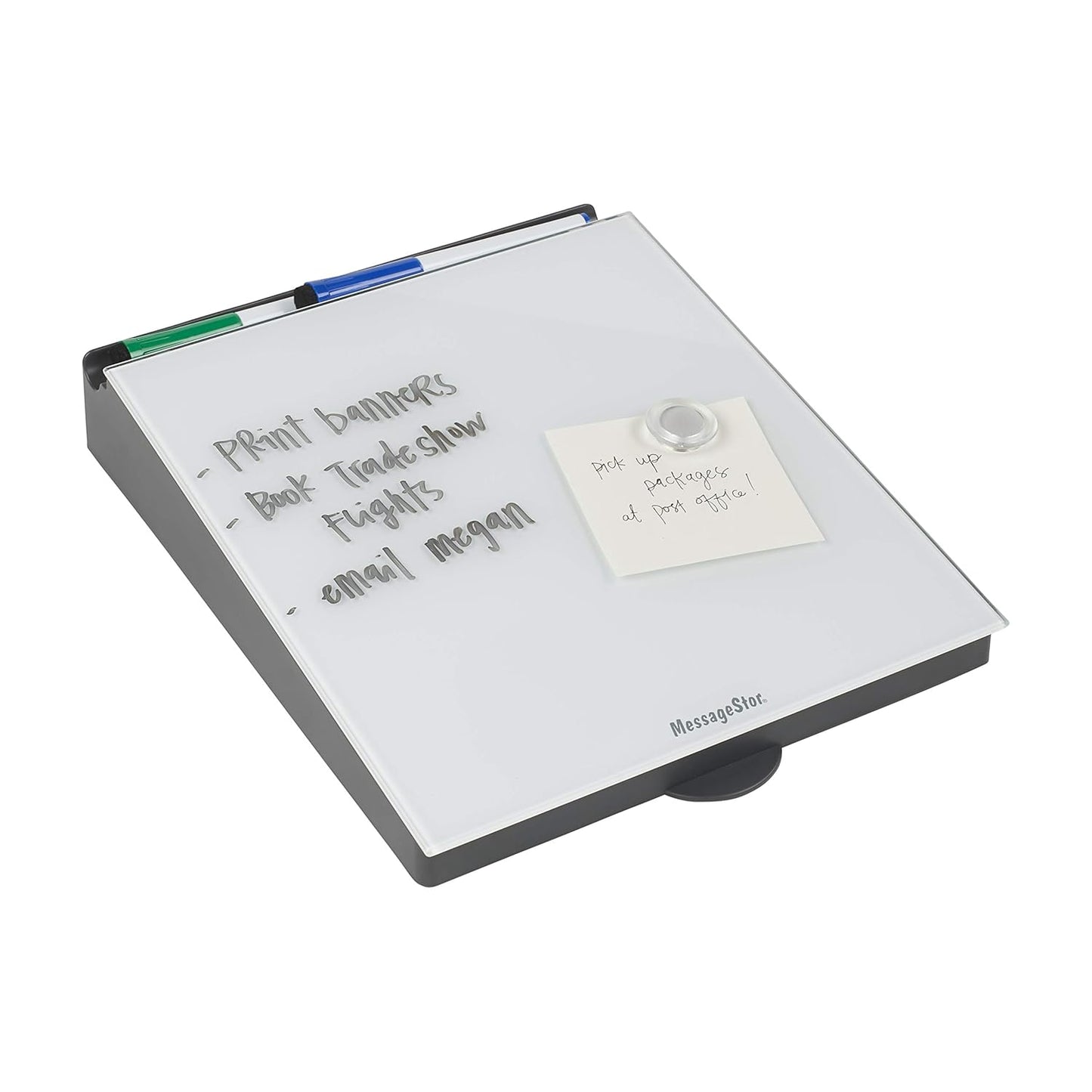 ECR4Kids MessageStor Dry-Erase Glass Board Memo Station, Desk Organizer, Assorted