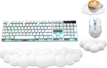 Cloud Wrist Rest Keyboard, PU Leather Memory Foam Wrist Rest for Computer Keyboard, Ergonomic Keyboard Wrist Rest and Cute Mouse Wrist Rest for Gaming,Office,Computer,Typing Pain Relief,Pastel Green