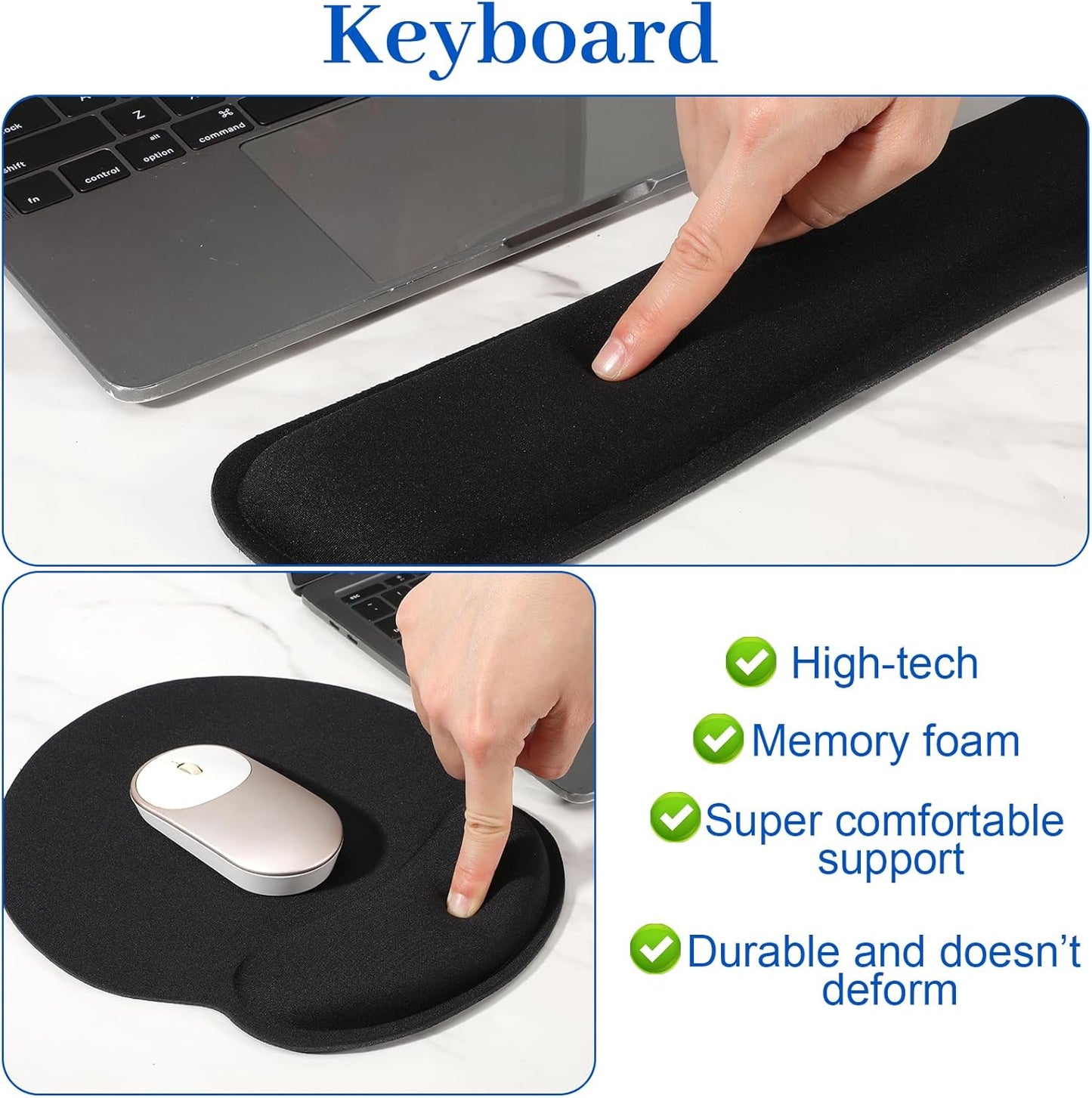 10 Pcs Ergonomic Keyboard Wrist Pad Set with Mouse Pad and Keyboard Wrist Rest, Memory Foam Comfort Support for Typing Gaming Office Laptop Computer (Black)