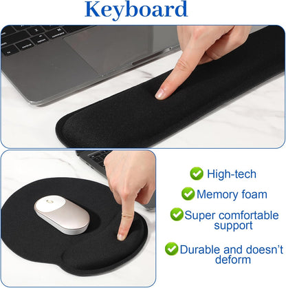 10 Pcs Ergonomic Keyboard Wrist Pad Set with Mouse Pad and Keyboard Wrist Rest, Memory Foam Comfort Support for Typing Gaming Office Laptop Computer (Black)