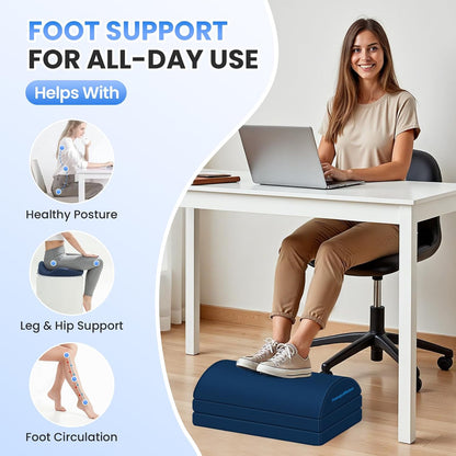 TranquilRelax Foot Rest for Under Desk at Work, Gaming Accessories Foot Stool with 3 Adjustable Heights & Washable Cover, Comfortable Office Desk Accessories, Footrest for Office, Home and Car (Black)