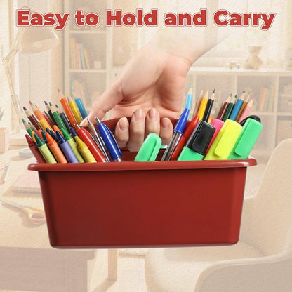 Kathfly 4 Pack Caddy Organizer with Handle, Stackable Organization Storage, Small Plastic Basket Classroom Caddy for Table Desk Office Pencil Kids Room Craft Art Teacher School Supplies (Blue Orange)