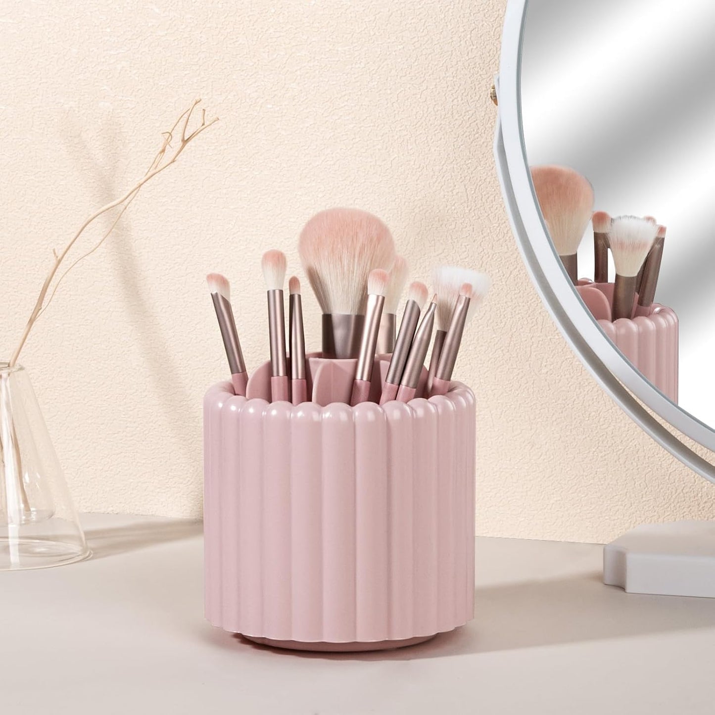 Anyoifax 360 Rotating Makeup Brush Holder 7 Slots Make Up Brush Organizer Removable Spinning Cosmetic Brushes Storage Pen Holder for Vanity, Dresser, Desk, White