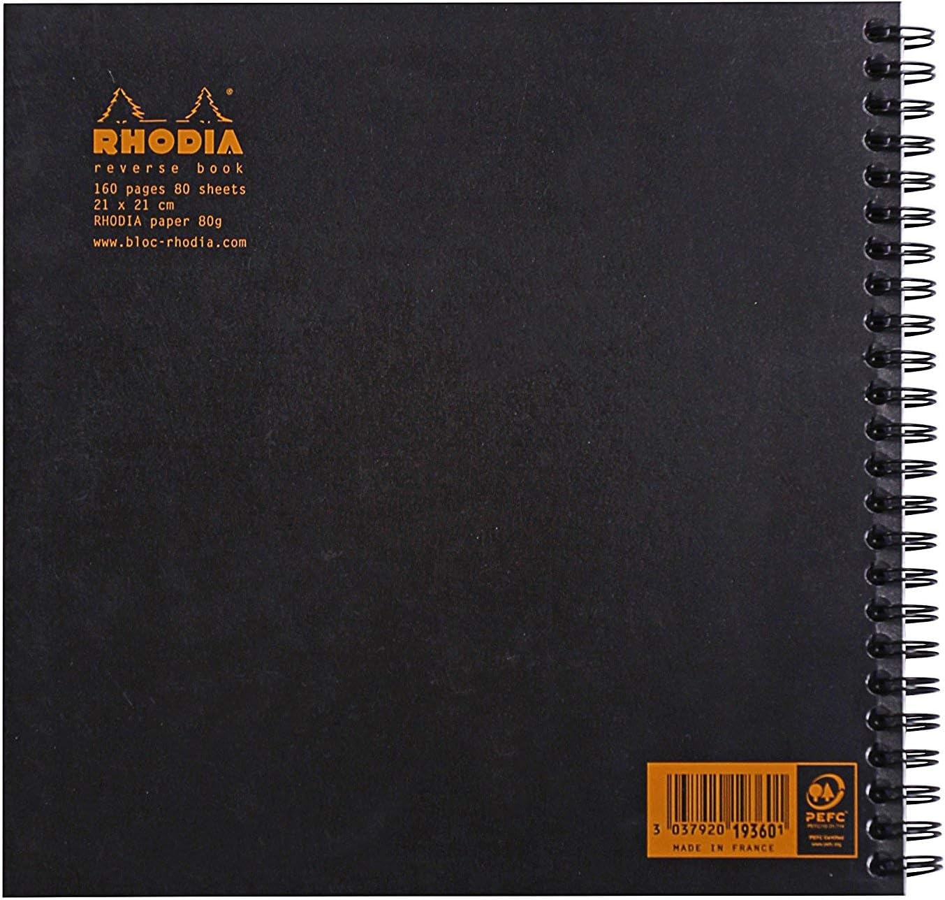 Rhodia Reverse Book & Dot Book - Dot Grid 80 sheets - 8 1/4 x 8 1/4 - Black Cover