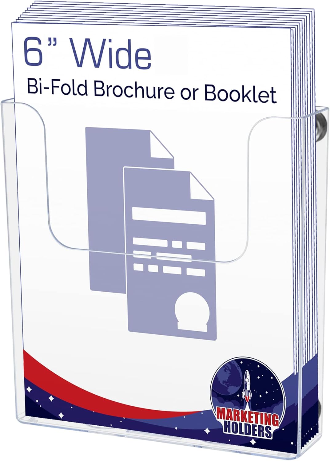 Marketing Holders 6 Pack Suction Cup Brochure Holder Holds 6 Inch Wide Literature Window or Glass Wall Mount Display Indoor Graphic Images Amenity Flyers or Reference Sheet Racks