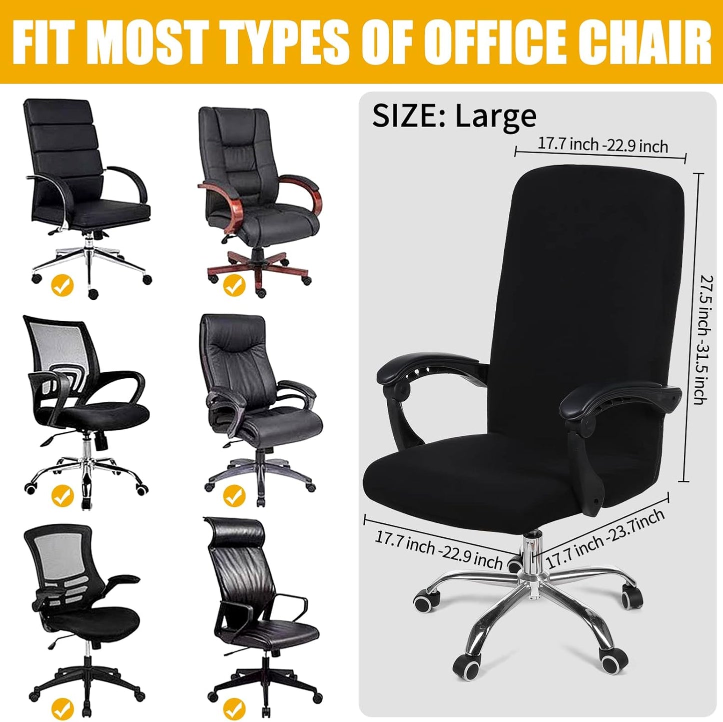 Smiry Stretch Printed Office Chair Armrest Covers, 2 Pcs Soft Fit Removable Washable Computer Desk Chair Arm Covers Protector, Black
