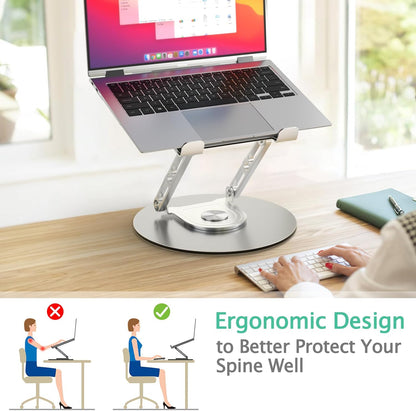 Laptop Stand for Desk Adjustable Computer Stand with 360 Rotating Base Ergonomic Laptop Riser Mount for Desk Foldable Protable Computer Desk Fits with MacBook Pro Air, Rectangle