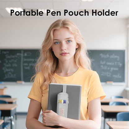 MoKo Pen Holder for Notebook, Pencil Pouch with Adjustable Elastic Band, Slim Portable Zipper Pen Pouch Holder for Planners, Journals, Book, Pink