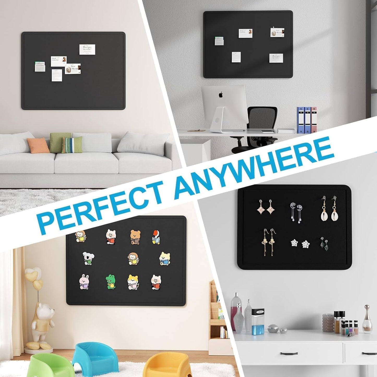 Large Felt Bulletin Board for Wall, 24"x18" Frameless Picture Board, Soft Felt Cork Board for Office, Home Planning & Office Wall Decor, Easy Install Pin Board